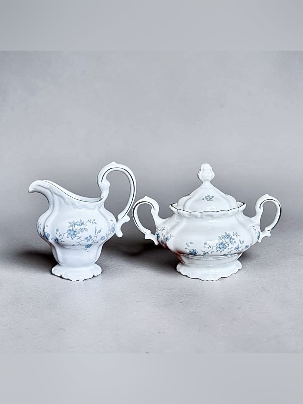 Vintage Johann Haviland Blue Garland Creamer and Lidded Sugar Bowl Set EUC